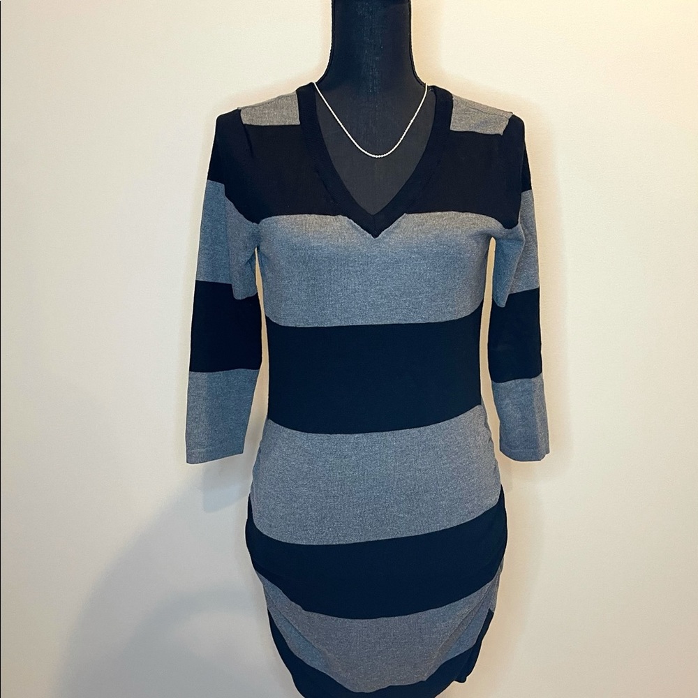 Pink Rose Black and Gray Sweater Dress Medium